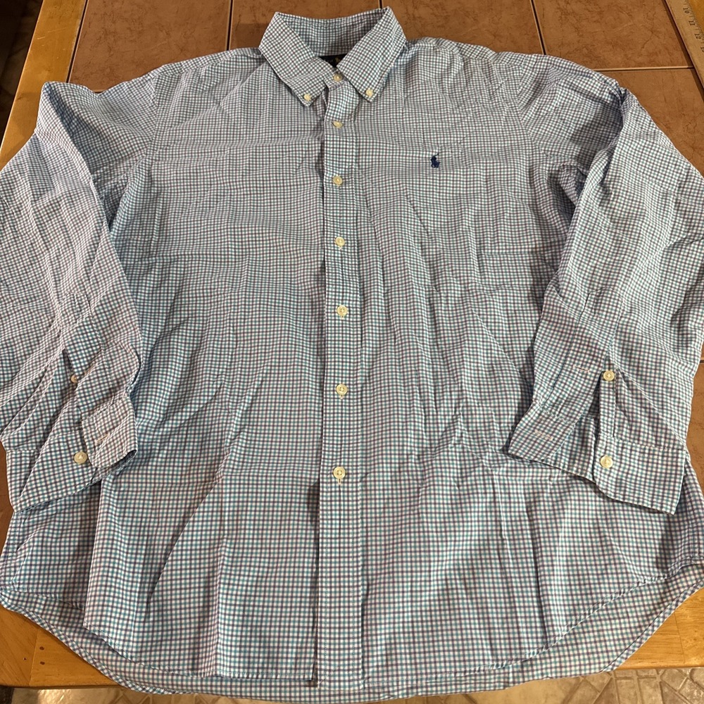 Ralph Lauren Lightweight Cotton Blue Purple Plaid Button Front Shirt‎ Sz L Pony